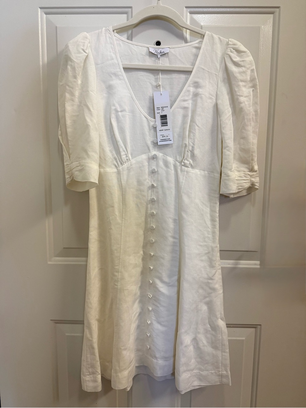Parker Cream V-Neck Button-Front Linen blend Mini Dress